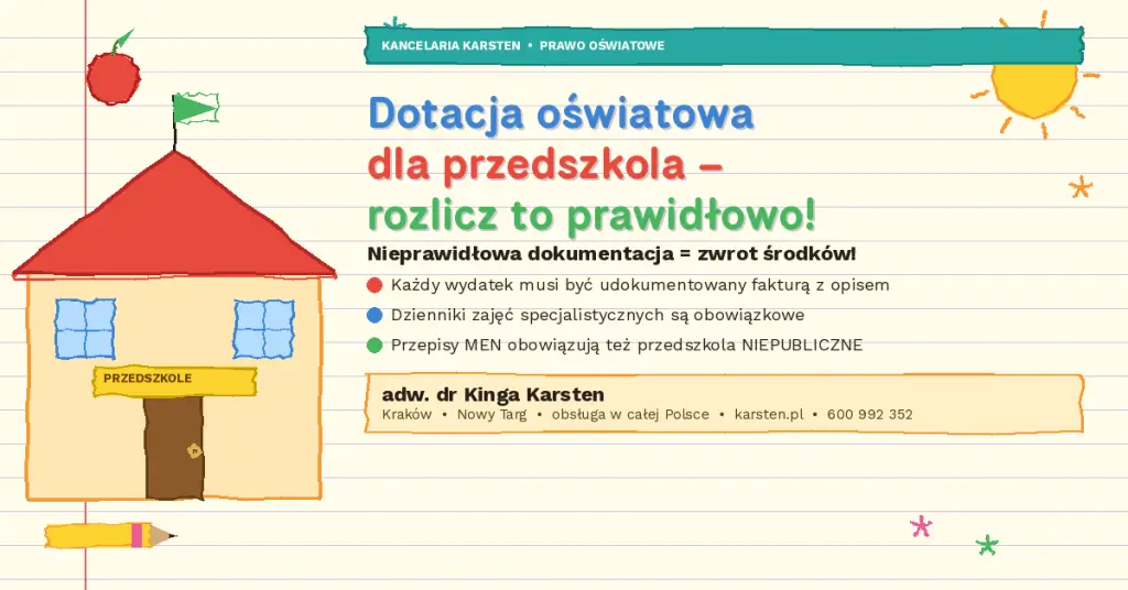 Rozliczenie dotacji oświatowej przez przedszkole.
